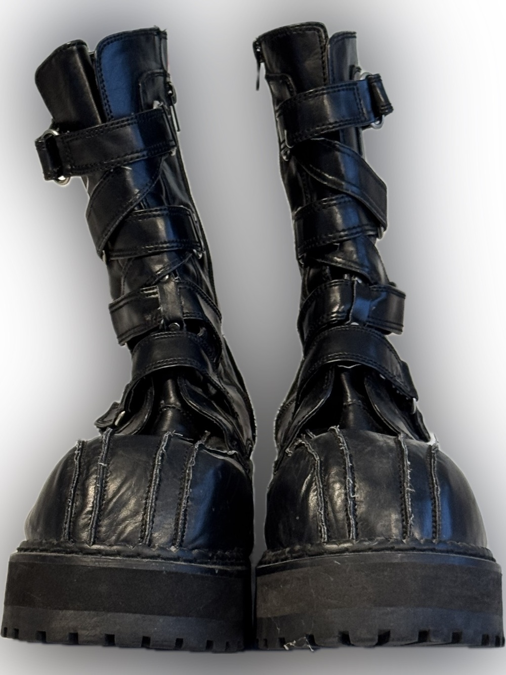 Demonia Men’s Size 11  Goth Industrial Platform Buckle Boots Black Frankenstein